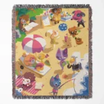 Animal Crossing: New Horizons woven tapestry throw blanket, featuring cute wall art design, perfect for cozy room and home decor, making it a perfect gift.