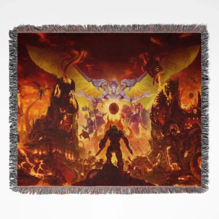 Doom Retro Game woven tapestry throw blanket, offering stylish wall art design, cozy room decor, and home decor accent for Doom enthusiasts.
