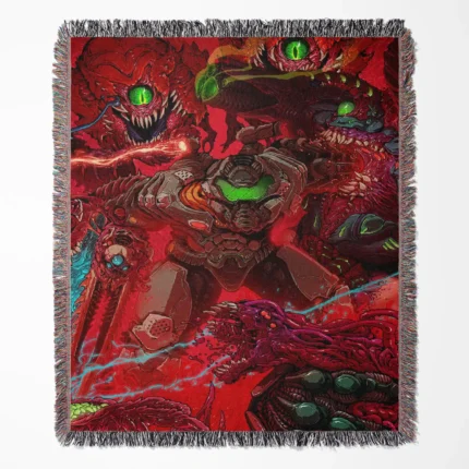 Doom woven tapestry throw blanket, designed with cool wall rug and home decor, perfect as a collectible accent for Doom fans.