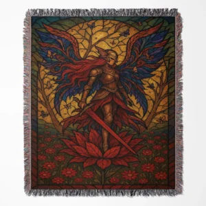 Elden Ring The Empress woven tapestry throw blanket, designed with epic wall art and cozy home decor, making it the perfect gift for Elden Ring fans.
