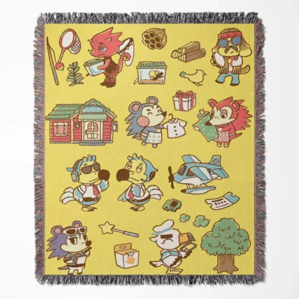 Animal Crossing: New Horizons woven tapestry throw blanket, vibrant wall rug design ideal for room and home decor, with a cozy throw for comfort.