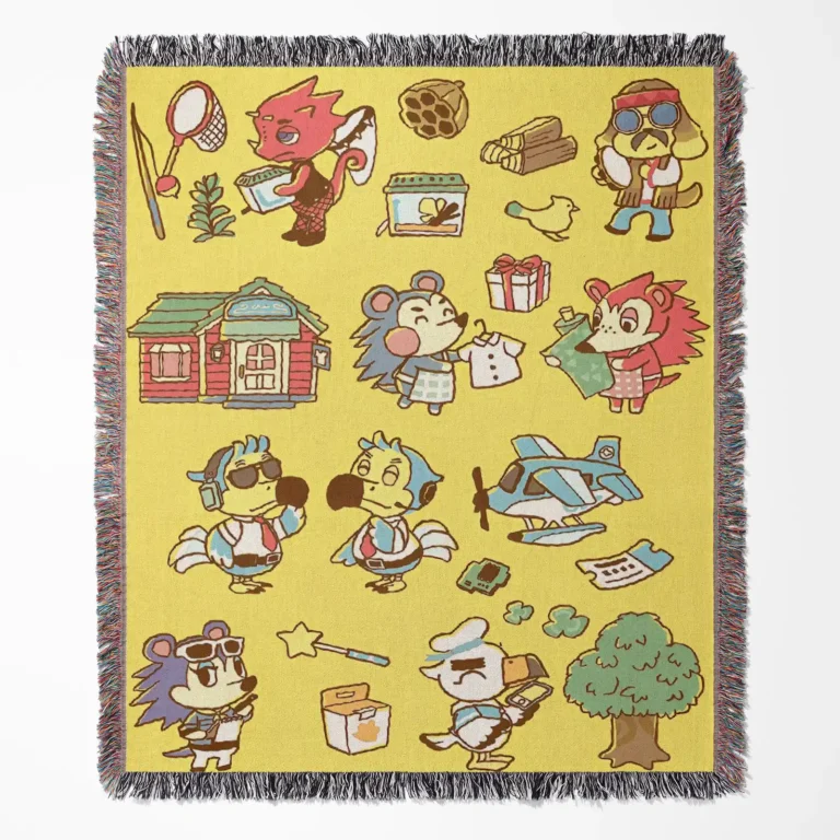 Animal Crossing: New Horizons woven tapestry throw blanket, vibrant wall rug design ideal for room and home decor, with a cozy throw for comfort.