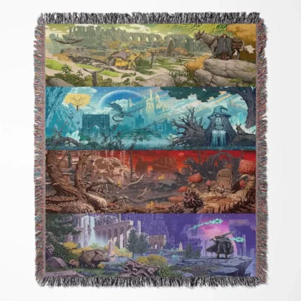 Elden Ring woven tapestry throw blanket, offering unique wall art design, picnic mat functionality, and room decor, making it the perfect gift for Elden Ring fans.