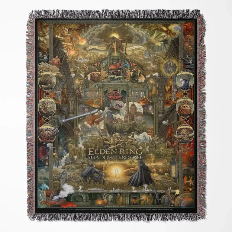 Elden Ring Retro Pixel woven tapestry throw blanket, featuring collectible wall rug design and room decor, perfect for Elden Ring fans.