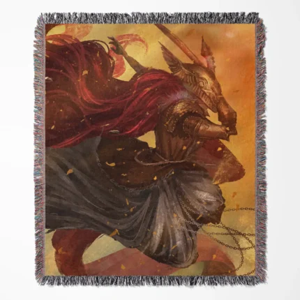 Elden Ring woven tapestry throw blanket, offering cozy room decor and wall art, perfect as a fun gift for Elden Ring lovers.