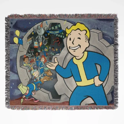 Fallout 76 woven tapestry throw blanket, designed with epic wall art and cozy room decor, making it the perfect gift for Fallout 76 fans.