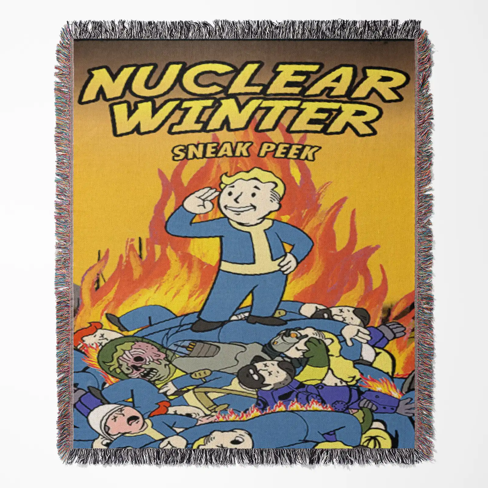game-woven-tapestry-throw-blanket-445 Fallout woven tapestry throw blanket, designed with cool wall rug and home decor, perfect as a collectible gift for Fallout fans.