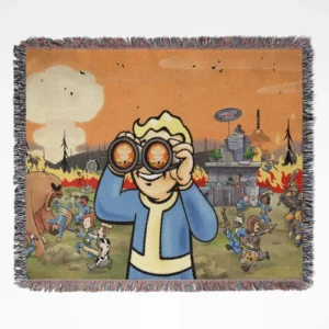 Fallout woven tapestry throw blanket, offering stylish room decor and cozy home decor, perfect as a gift idea for Fallout fans.