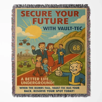 Fallout Retro Poster woven tapestry throw blanket, offering unique wall art design and room decor, perfect as a collectible accent for Fallout fans.