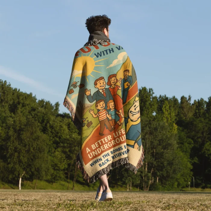 FO Retro Poster Woven Tapestry Throw Blanket – Unique Wall Art, Room Decor, Collectible Accent - Image 5