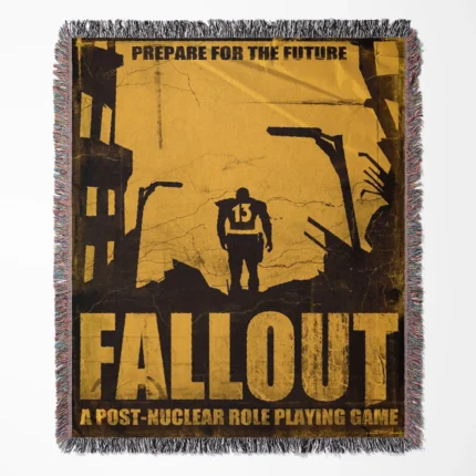 Fallout woven tapestry throw blanket, designed with stylish home decor and wall art, perfect as a collectible item for Fallout fans.