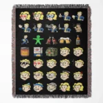 Fallout woven tapestry throw blanket, offering epic wall art design and cozy home decor, making it the perfect gift for Fallout enthusiasts.