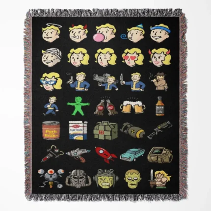 Fallout woven tapestry throw blanket, featuring stylish wall rug design and room decor, perfect as a collectible item for Fallout fans.