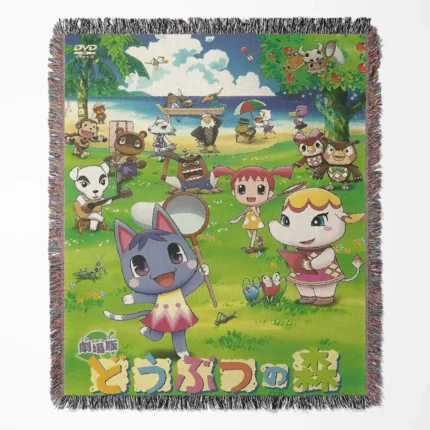 Animal Crossing: New Horizons woven tapestry throw blanket, featuring a popular wall hanging design, great for room and home decor, and a fun gift for fans.