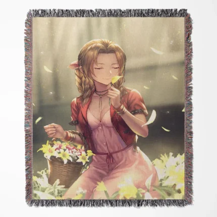 Aerith woven tapestry throw blanket, offering unique wall art and cozy home decor, making it the perfect gift for Aerith fans.