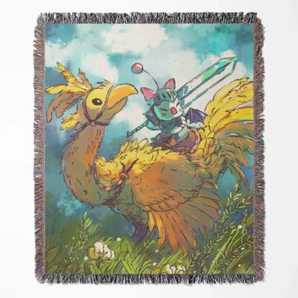 Chocobo woven tapestry throw blanket, featuring stylish wall rug design and room decor, perfect as a collectible item for Chocobo fans.
