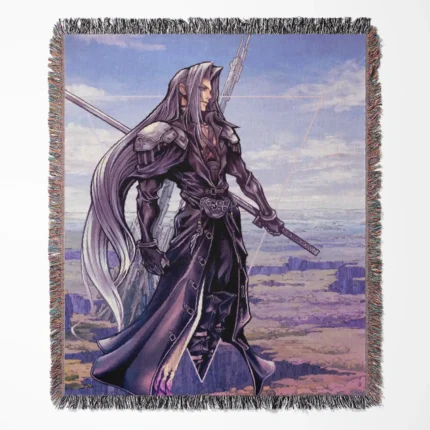 Sephiroth woven tapestry throw blanket, featuring cool wall art and room decor, perfect as a collectible accent for Sephiroth fans.