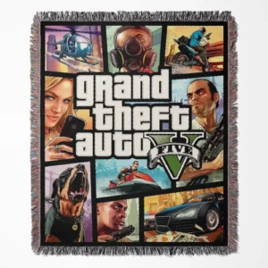 GTA CD Cover woven tapestry throw blanket, offering unique wall art and cozy home decor, making it the perfect gift for GTA fans.
