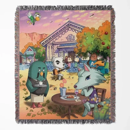 Animal Crossing: New Horizons woven tapestry throw blanket, offering adorable wall art and cozy throw for room and home decor.