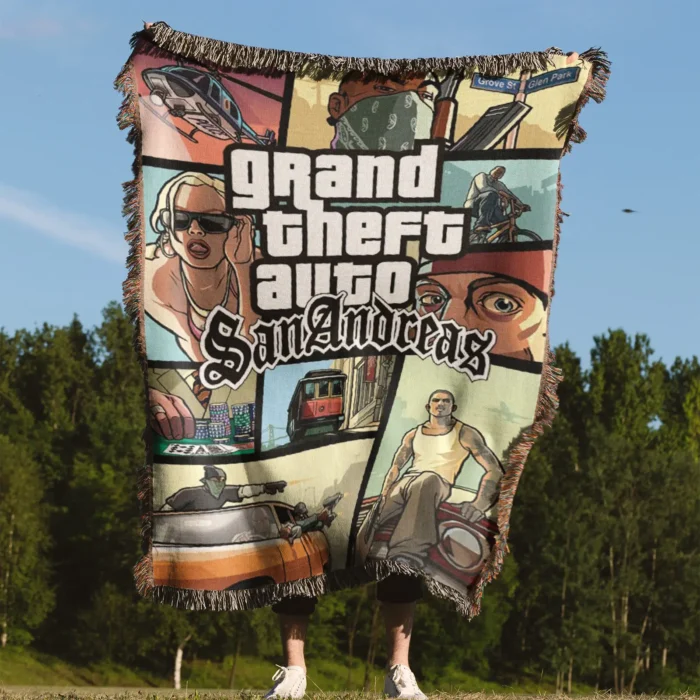 GTA San Andreas CD Cover Woven Tapestry Throw Blanket – Fun Wall Art, Room Decor, Picnic Mat, Perfect Collectible - Image 4