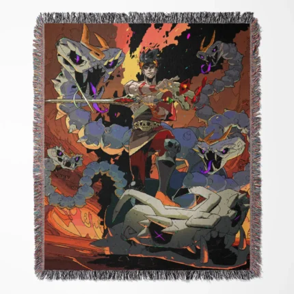 Hades woven tapestry throw blanket, featuring cool wall art design and room decor, perfect as a collectible accent for Hades fans.