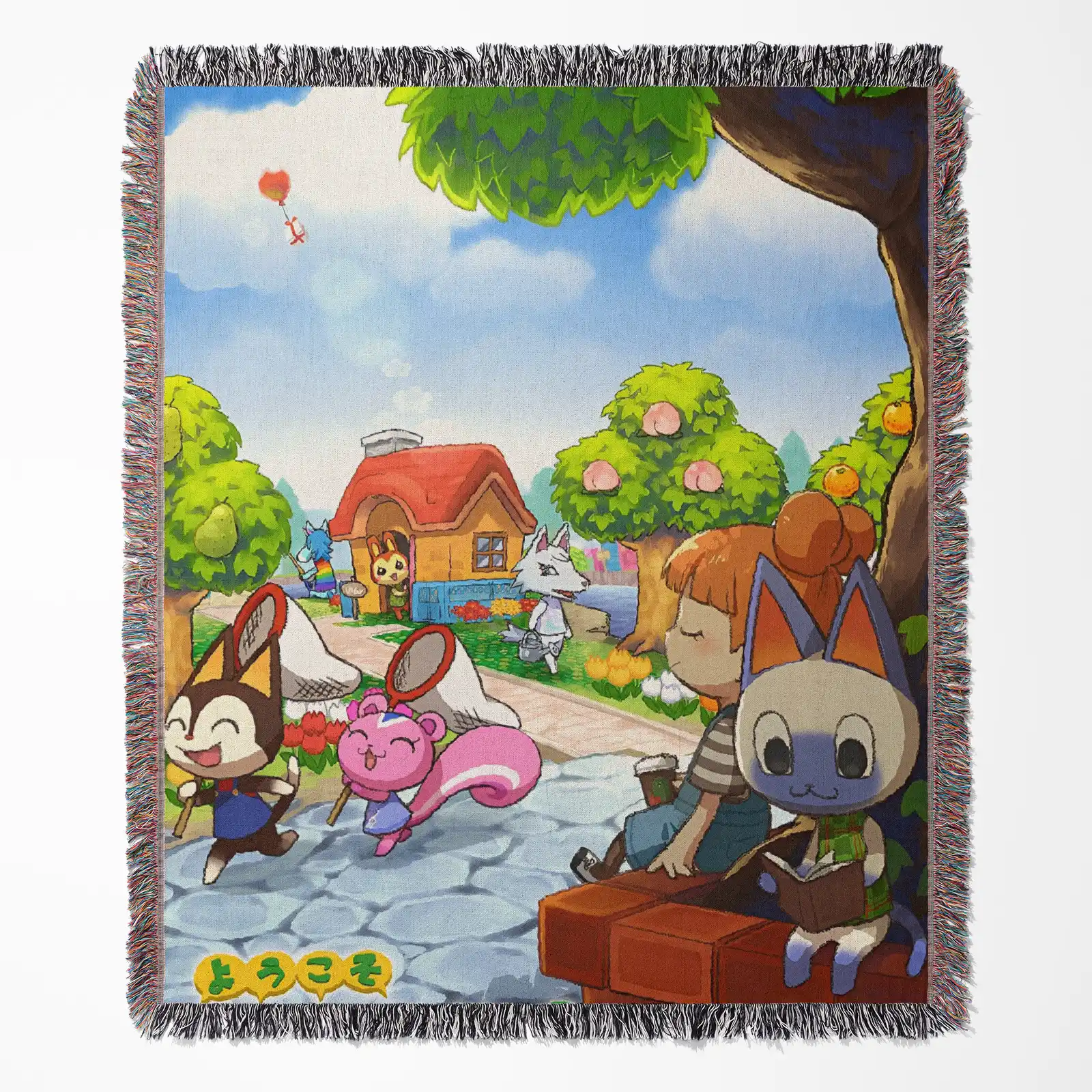 game-woven-tapestry-throw-blanket-61 Animal Crossing: New Horizons woven tapestry throw blanket, featuring cute wall art, perfect for cozy room and home decor, making it a perfect gift.