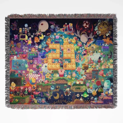 Kirby woven tapestry throw blanket, featuring cute wall art and cozy room decor, making it the perfect gift for Kirby fans.