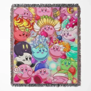 Kirby woven tapestry throw blanket, featuring unique room decor and cozy home decor, perfect for adding personality to your living space.