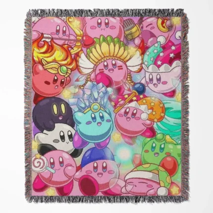 Kirby woven tapestry throw blanket, featuring unique room decor and cozy home decor, perfect for adding personality to your living space.