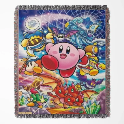 Kirby Retro Game woven tapestry throw blanket, designed with epic wall rug design and room decor, perfect as a collectible accent for Kirby fans.