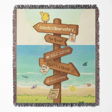 Animal Crossing: New Horizons woven tapestry throw blanket, vibrant wall rug design, ideal for room and home decor, and a cozy throw for comfort.