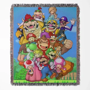 Mario woven tapestry throw blanket, featuring cute wall art and cozy home decor, making it the perfect gift for Mario fans.