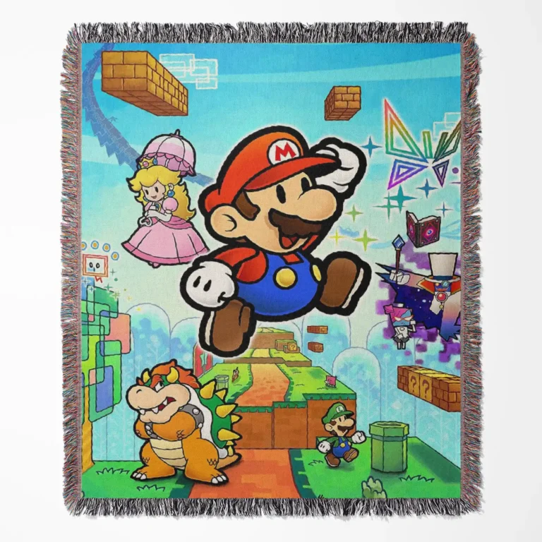 Super Mario woven tapestry throw blanket, featuring epic wall rug design and room decor, perfect as a collectible item for Super Mario fans.