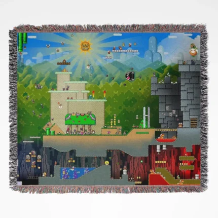 Mario woven tapestry throw blanket, designed with cute wall art and cozy home decor, making it the perfect gift for Mario fans.