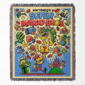 Mario Retro Poster woven tapestry throw blanket, offering stylish wall rug design and room decor, perfect as a collectible item for Mario fans.