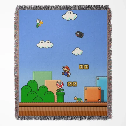 Super Mario woven tapestry throw blanket, featuring stylish wall rug design and room decor, perfect as a collectible item for Super Mario fans.