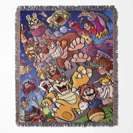 Mario woven tapestry throw blanket, designed with cute wall art and picnic mat functionality, perfect as a collectible accent for Mario fans.