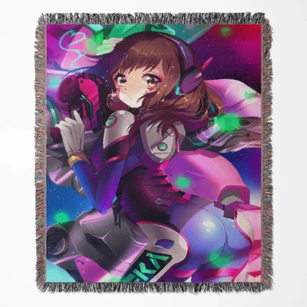 Overwatch D.Va woven tapestry throw blanket, featuring fun wall rug design, room decor, and picnic mat functionality, perfect as a collectible accent for Overwatch fans.