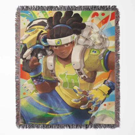 Overwatch Lucio woven tapestry throw blanket, featuring epic wall art and cozy home decor, making it the perfect gift for Overwatch fans.