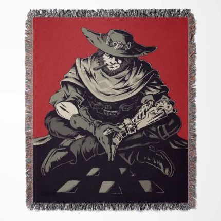 Overwatch McCree woven tapestry throw blanket, designed with stylish wall rug and room decor, perfect as a collectible item and home decor for Overwatch fans.