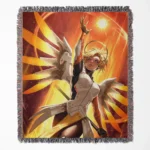 Overwatch Mercy woven tapestry throw blanket, featuring unique wall art and cozy home decor, ideal as the perfect gift for Overwatch fans.