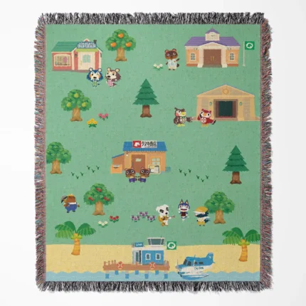 Animal Crossing: New Horizons woven tapestry throw blanket, popular wall hanging design, perfect for room and home decor, and a fun gift for fans.