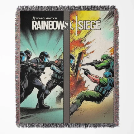 Rainbow Six Siege woven tapestry throw blanket, featuring stylish wall art and cozy room decor, making it the perfect gift for fans of Rainbow Six Siege.