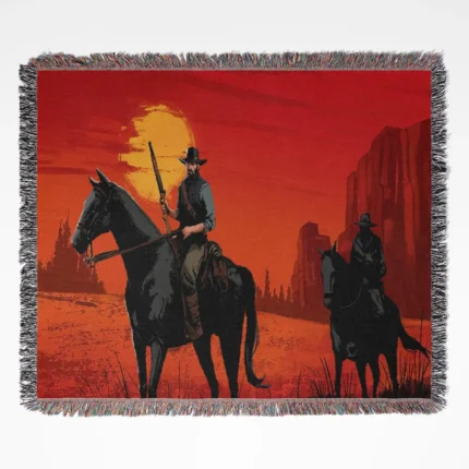Red Dead Redemption 2 woven tapestry throw blanket, featuring epic wall rug design and room decor, ideal as a perfect gift for Red Dead Redemption 2 fans.
