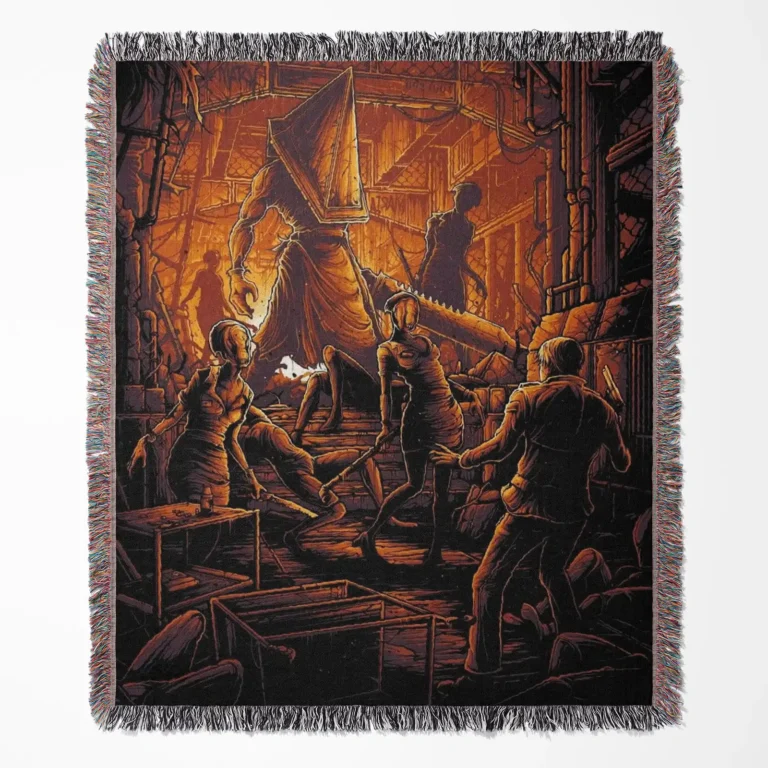 Silent Hill woven tapestry throw blanket, designed with spooky wall art and cozy home decor, making it the perfect gift for Silent Hill fans.