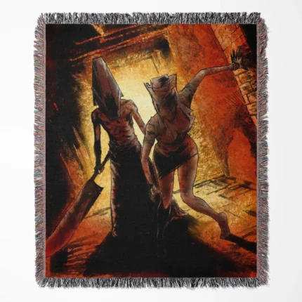 Silent Hill woven tapestry throw blanket, featuring dark wall rug design and room decor, perfect as a collectible item for Silent Hill fans.