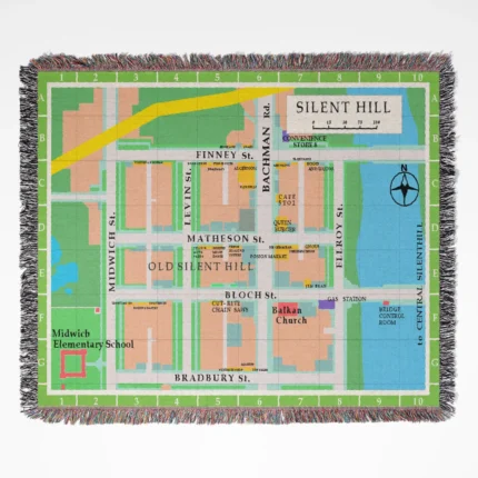 Silent Map woven tapestry throw blanket, designed with spooky wall art, room decor, and cozy home decor, perfect as a gift for Silent fans.