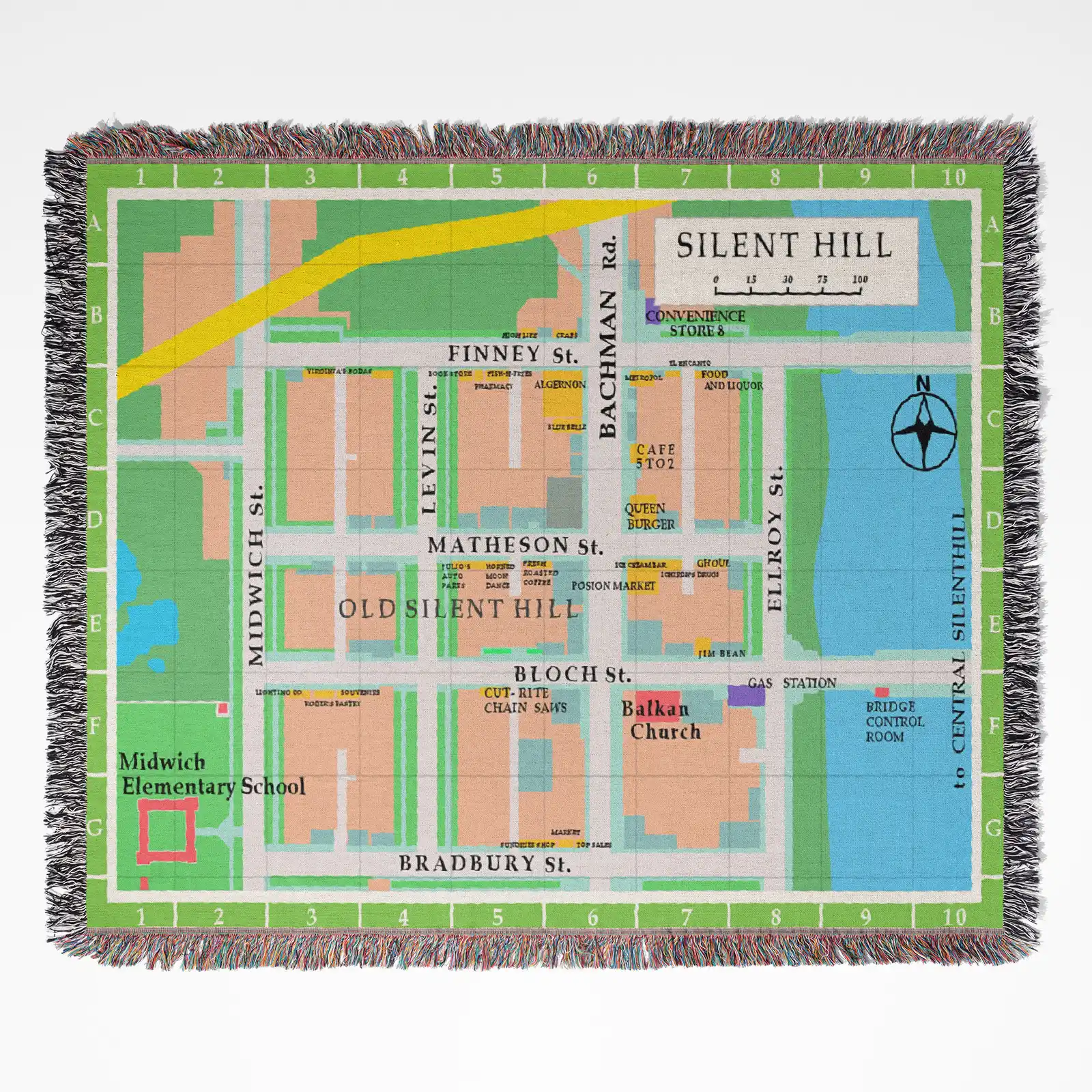 game-woven-tapestry-throw-blanket-907 Silent Map woven tapestry throw blanket, designed with spooky wall art, room decor, and cozy home decor, perfect as a gift for Silent fans.