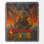 Skyrim woven tapestry throw blanket, designed with cool wall art and room decor, ideal as a collectible gift for Skyrim enthusiasts.