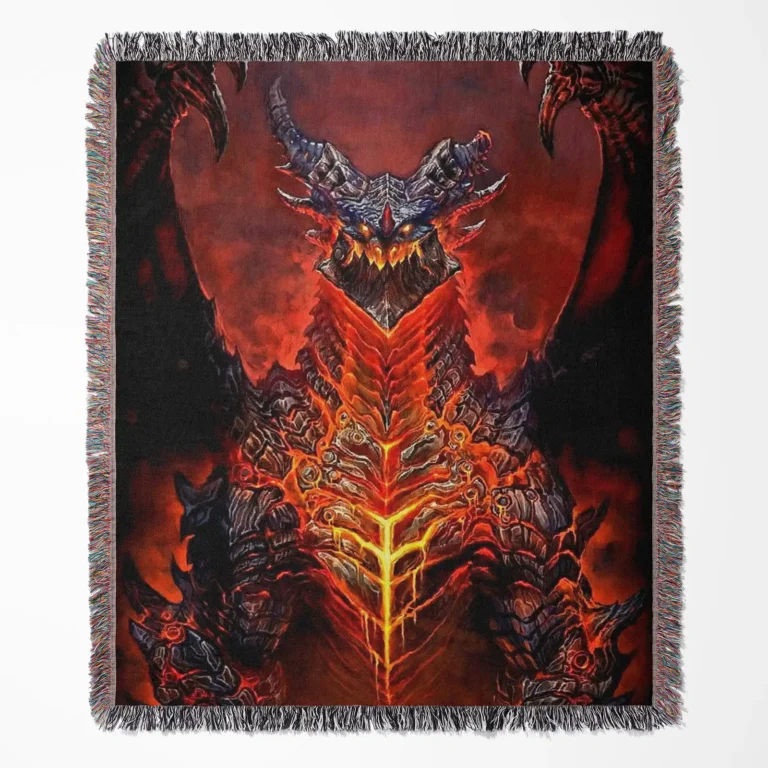 World of Warcraft Deathwing woven tapestry throw blanket, featuring cool wall rug design and room decor, ideal as a collectible accent for World of Warcraft fans.